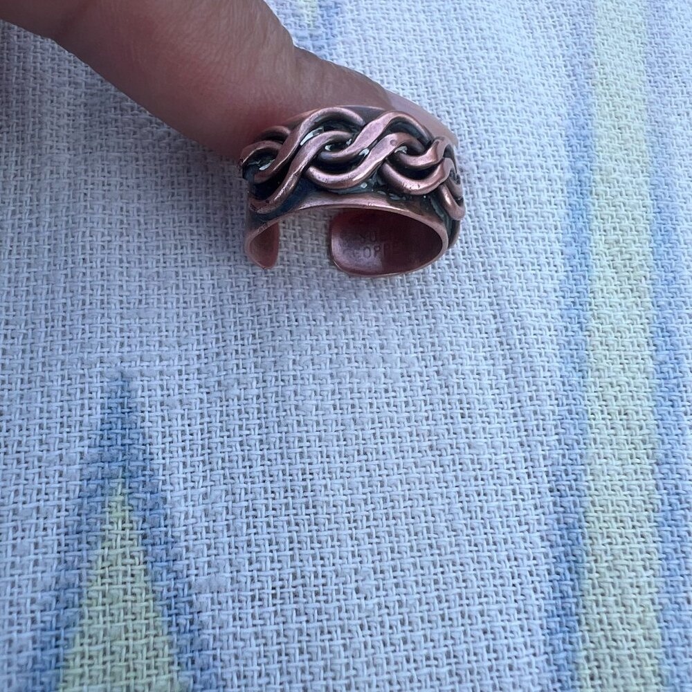 Vintage Solid Copper Braided Adjustable Ring Mid … - image 1